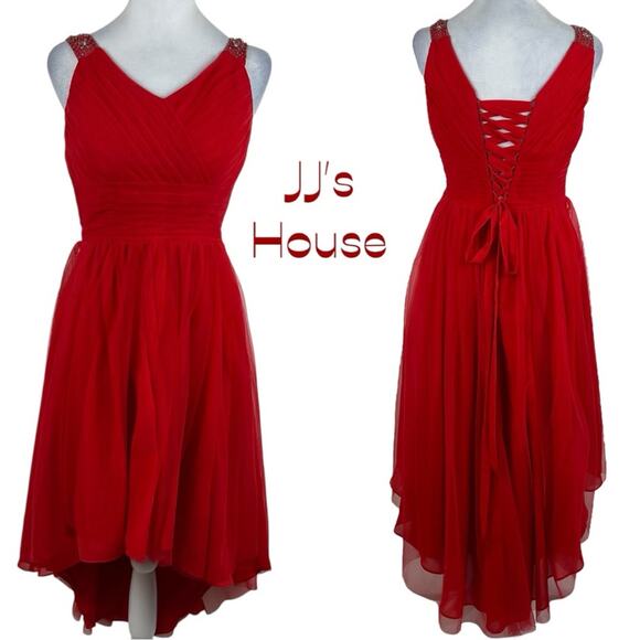 JJ’s House Sheer Red Beaded Evening CastleCore Glam Midi Dress NWOT Size S - Picture 2 of 14